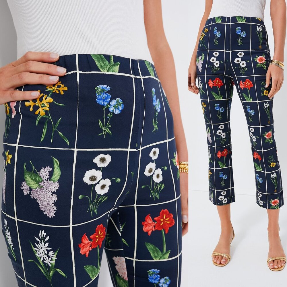 Tuckernuck Navy Floral Grid Boot-Cut Crop Pants / set avail
